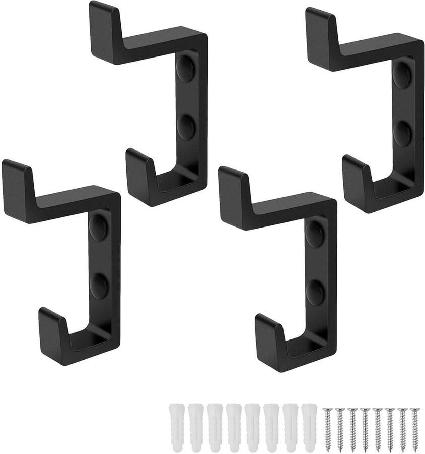 Kapstokhaken Wandhaken 4 stuks Zwart Aluminium
