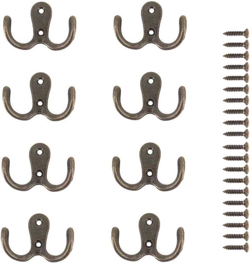 Kapstokhaken_set van 8 kapstokhaken sleutelhaken dubbele_brons