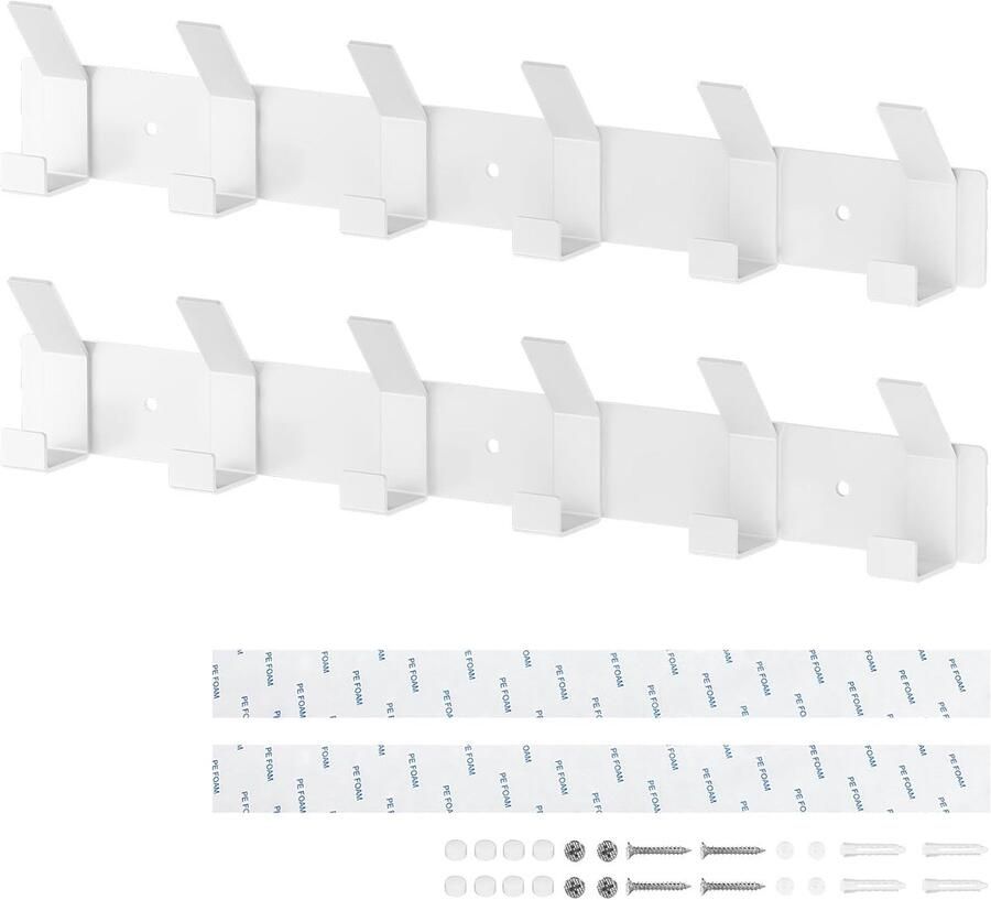 Kapstokhaken -wandhaken -Matte White Wardrobe List with 6 Hooks