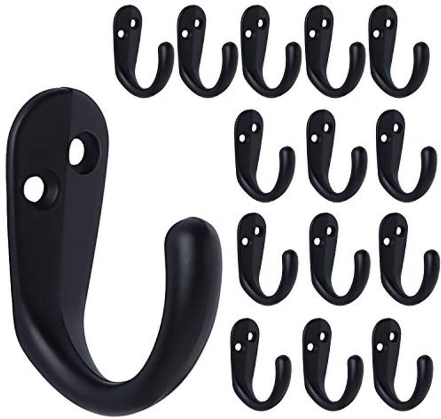 Kapstokhaken wandmontage – 15 stuks enkele haken voor handdoeken tassen hoeden en sjaals (zwart)