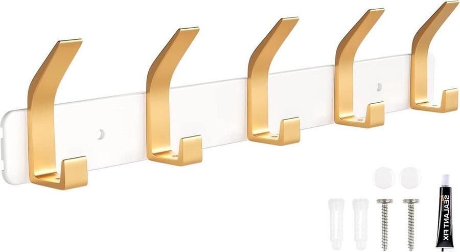 Kapstokhaken wandmontage deurhangers 5 haken voordeur slaapkamer wit goud