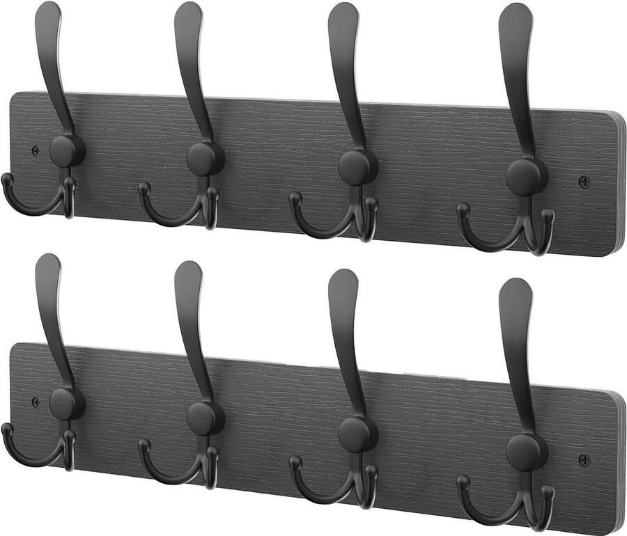 Kapstokhaken Wandmontage Set van 2 Lengte 84 CM Muurkapstokken Haken Heavy Duty Massief Houten Muurkapstok Hangers Rack voor Hoed Handdoek Tas Gewaad Portemonnee Kleed Haken Zwart hook coat rack wall mounted