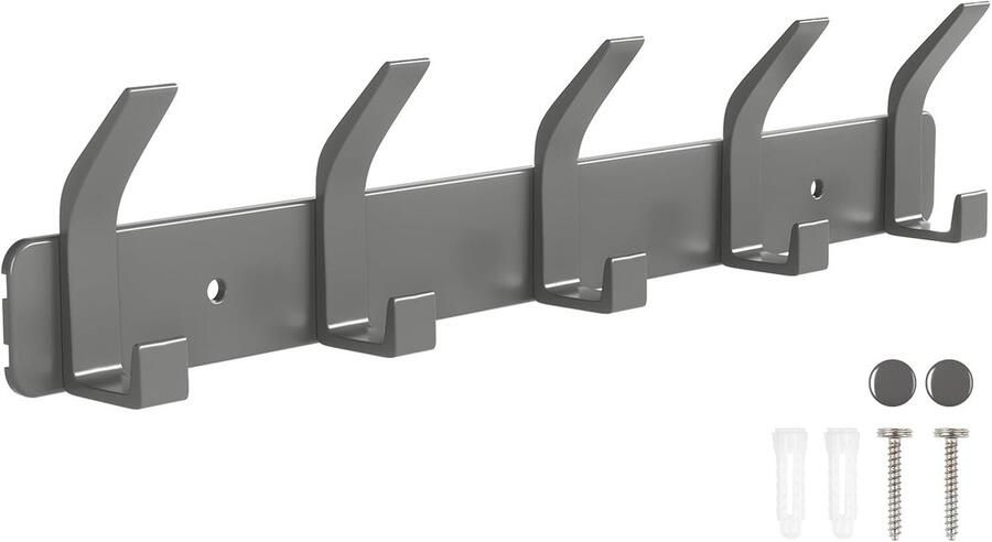 Kapstokhaken wandmontage voor jassen en tassen 5 haken grijs