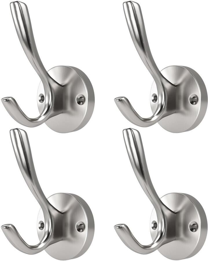 Kapstokhaken ZUONAI 4 stuks kapstokhaken wandkapstokhaak nikkel handdoekhaak draagvermogen vergroot voor badkamer slaapkamer deur kastkapstok zware wandhaken zilver