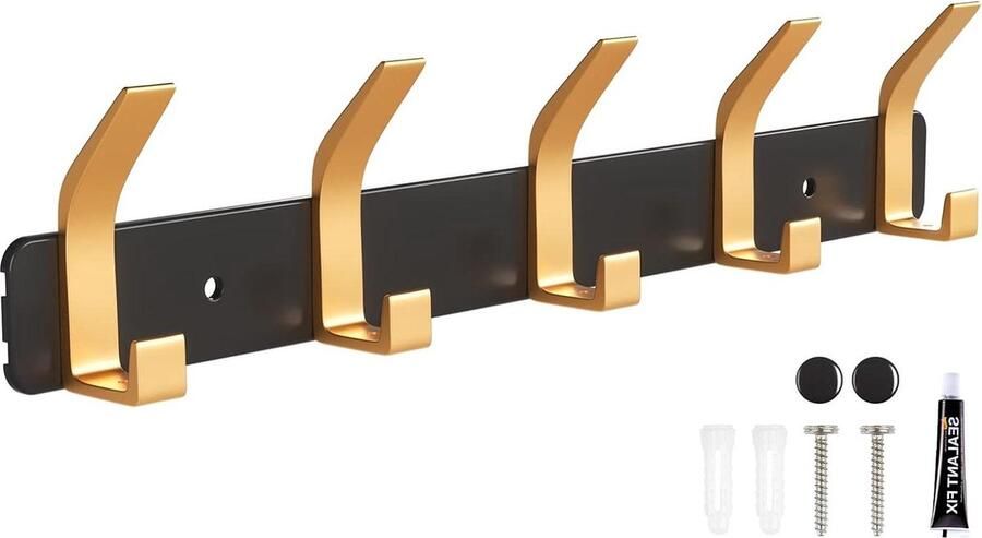 Kapstok Hangend Hangende kapstokhaak met 5 haken voordeur slaapkamer jassen portemonnees tassen kleding handdoeken zwart en goud