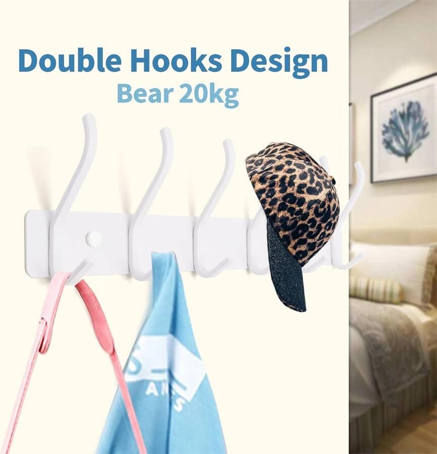 Kapstokhakenlijst wit haaklijst kledinghaken zware metalen lijst roestvrij staal met 6 haken wandgarderobestrip voor wandgarderobe slaapkamer badkamer mat wit