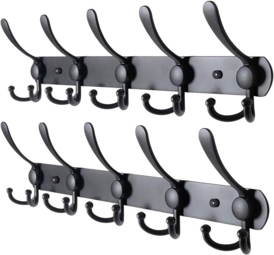 Kapstokken aan de muur Roestvrijstalen kaphaken 2 stuks Zwart Wandkapstokken