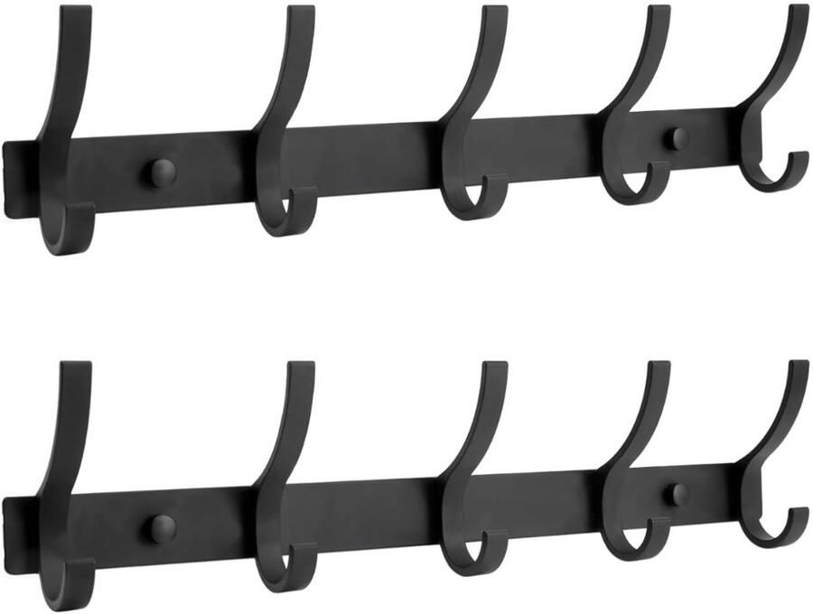 Kapstokken Kapstok wandkapstok met 5 Ophanghaken inclusief bevestigingsmateriaal met Zwarte Wandhaken voor aan de muur 31 cm RVS zwart 2 stuks