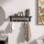 Kapstokken met wandmontage 29 2 inch kapstok voor muur bamboe hangende plank met 5 dubbele metalen haken voor badkamer slaapkamer keuken woonkamer modderdroom (donkerbruin) - Thumbnail 2