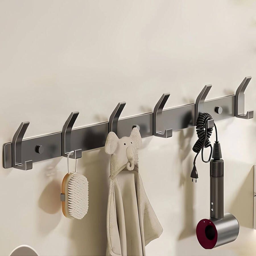 Kapstokken metalen haakrek met 6 haken kledinghaken muur stevige kapstok roestvrije wandkapstok voor badkamer keuken slaapkamer 6 haken (zwart)