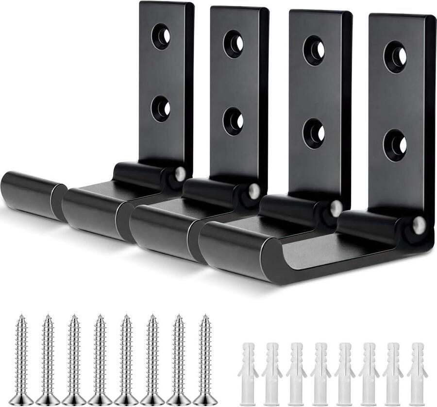 Kapstokken Wandmontage 4 Delige Opvouwbare Muurhaak Aluminium Wally Haak Headset Muurhanger Schroeven Stompe Hoekontwerp Muurhaken voor Tassen Jashanddoek Zwart Kapstok