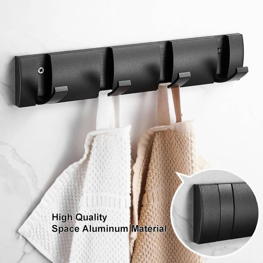 Kapstokken Wandmontage met 4 haken Zwarte zware kapstok voor muur Ruimte aluminium materiaal Opvouwbare metalen wandhaken voor hangende handdoekkledingsleutels Hoeden