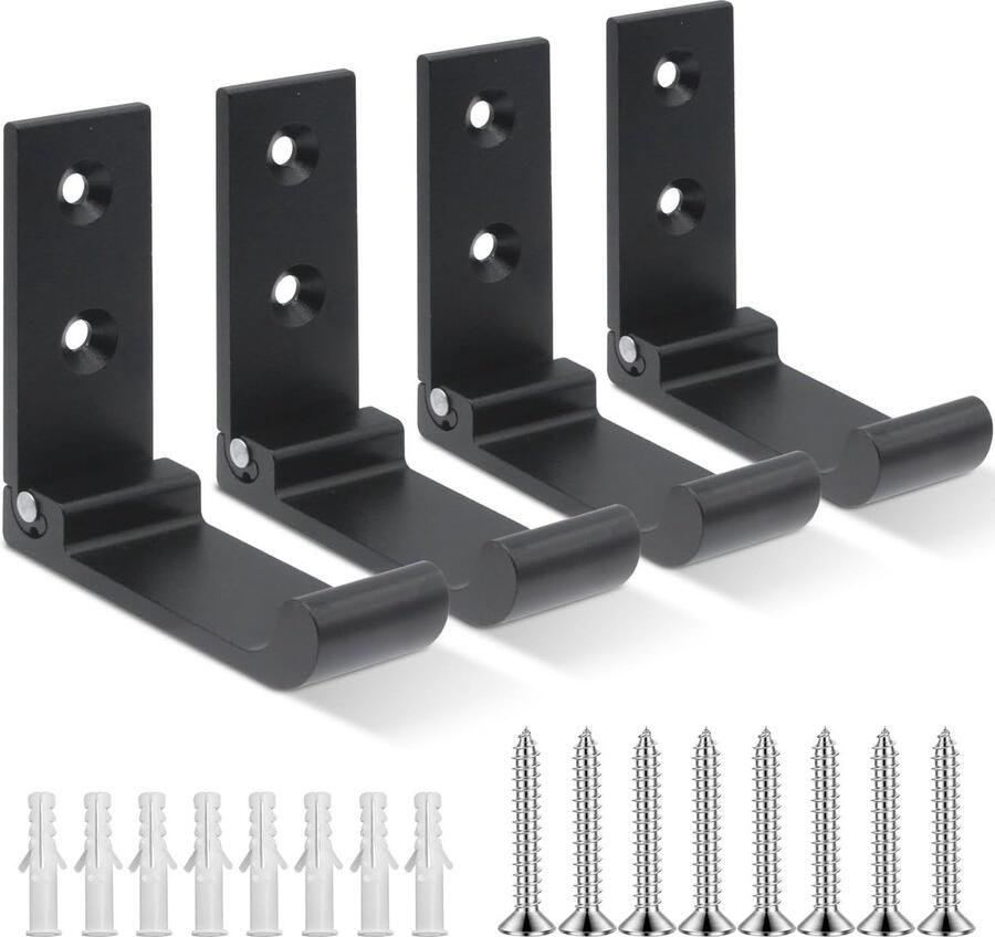 Kapstokken Wandmontage Opvouwbare Muurhaak 4 Delig Zwart Aluminium