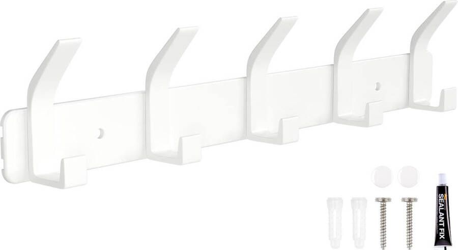 Kapstokken wandmontage over deurhangers met 5 haken kapstokken voor voordeur slaapkamer jassen portemonnees tassen kleding handdoeken (wit)