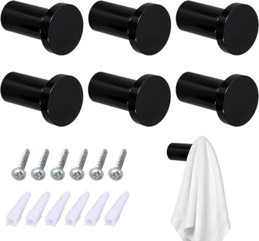 Kapstokken zwart 6 stuks enkele kapstokken handdoekhaken wandkapstokken wandhaken robuust voor het vastschroeven aan kledingkast keuken badkamer kinderkamer (zwart)