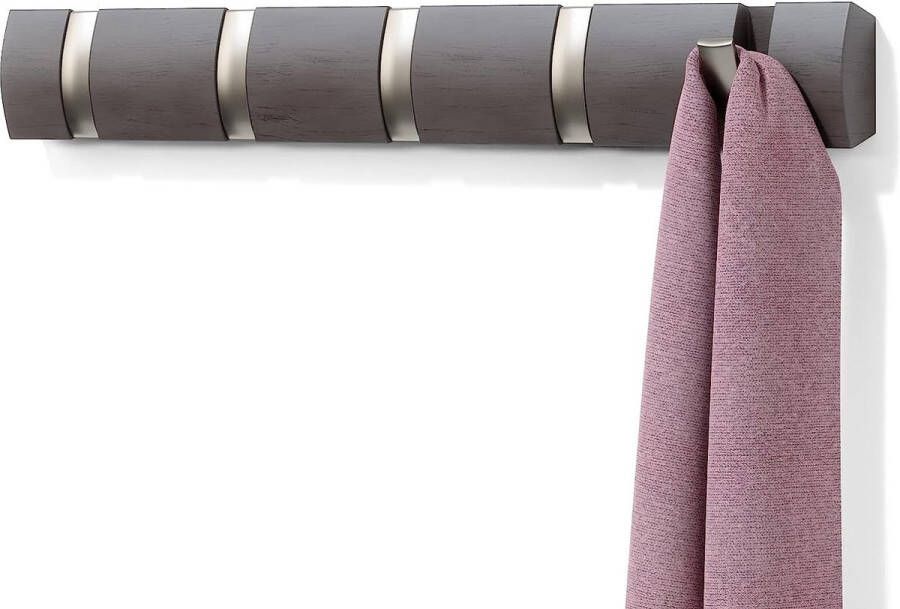 Umbra Flip 8 Coat Hooks Modern Simple and Space-Saving Coat Rack with 8 Moveable Hooks for Jackets