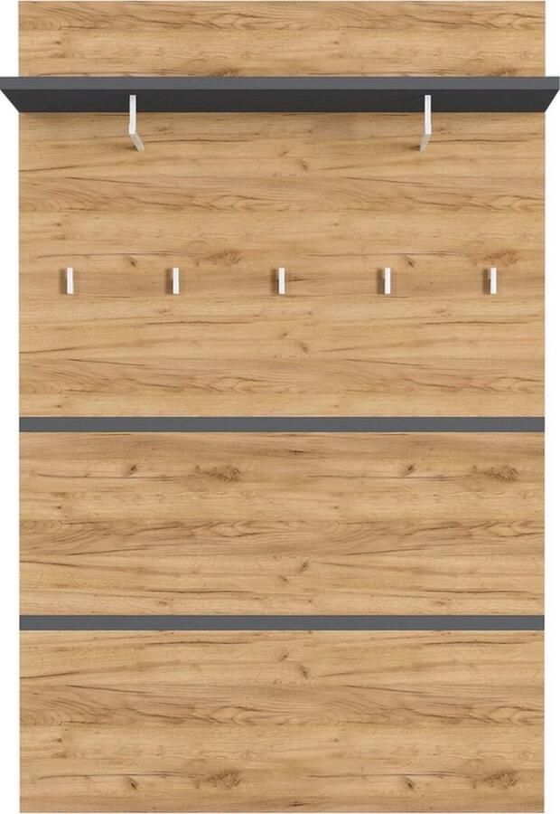 Kapstokpaneel in Antraciet Navarra Eiken Moderne Kapstok met Kledingroede en Haken 96 x 147 x 30 cm halmeubel met kapstok