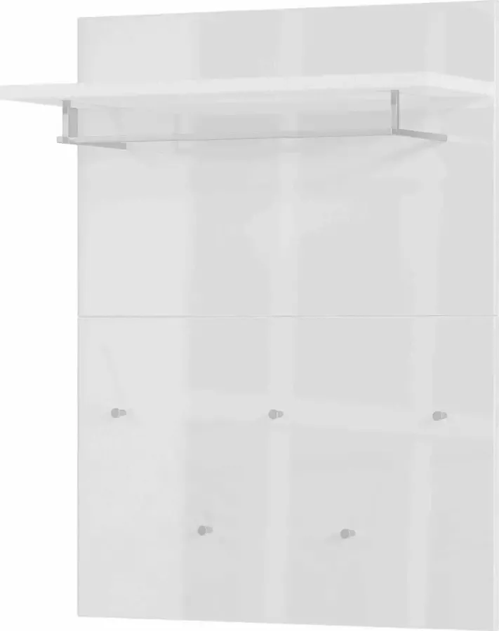 Kapstokpaneel Tomar Hoogglans Wit 5 haken Breedte 75 cm Diepte 30 cm Hoogte 101 cm