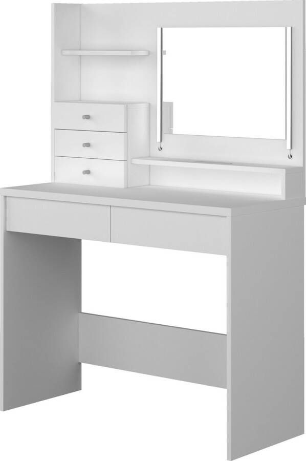 Vente-unique Kaptafel GIULIANA Spiegel + ledverlichting en opbergruimte Wit L 99.8 cm x H 142 cm x D 39.9 cm - Foto 3