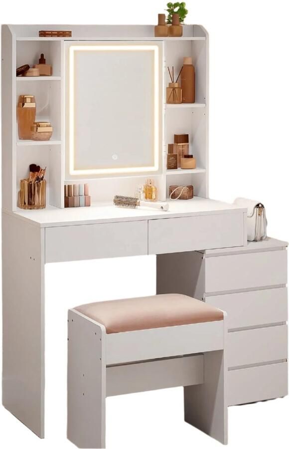 Kaptafel ijdelheidstabel make -uptabel LED -verlichting verstelbare kleuren en helderheid 40 cm x 97 5 cm x 145 cm