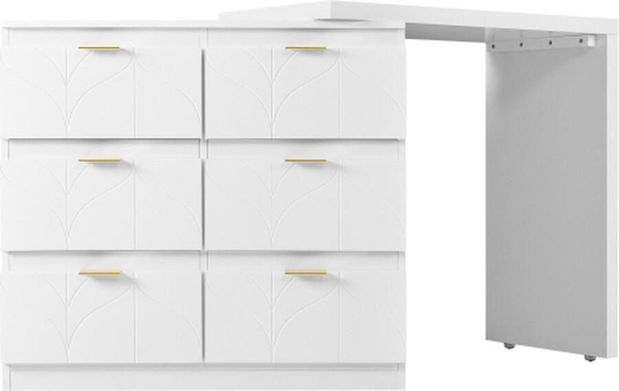 Zonder merk Gotagee Kaptafel met bijzettafel Kantoortafel met 6 lades Wit Draaibaar tafelblad (180°)
