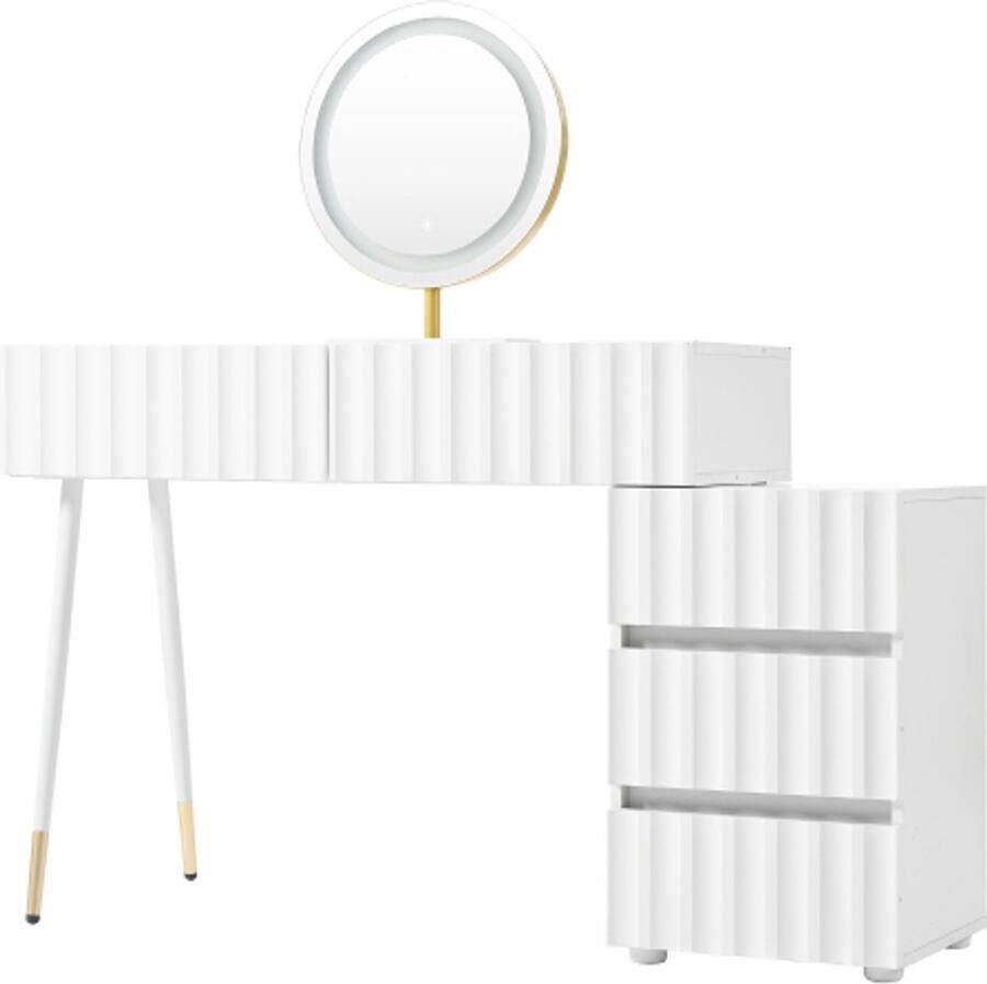 Kaptafel met LED-spiegel en verlichting Witte kaptafelset voor slaapkamers met 5 ruime lades Afmetingen: B100 H127 D40 cm (zonder kruk)