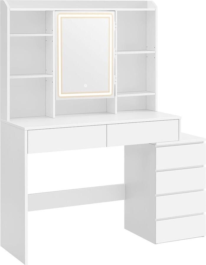 Rootz Living Rootz LED-kaptafel Moderne kaptafel Verlicht make-upbureau Spaanplaat 40 cm x 117 cm x 145 cm Wolkenwit