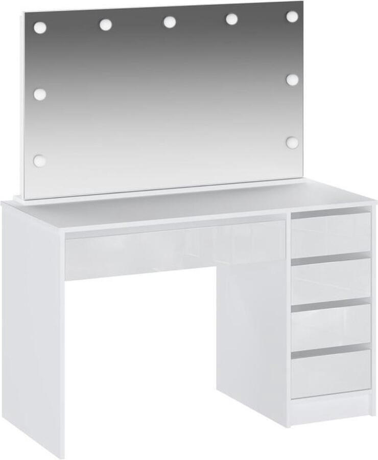 Vente-unique Kaptafel met spiegel en ledverlichting 5 lades Glanzend wit JENEMI L 120 cm x H 142.6 cm x D 55 cm - Foto 2