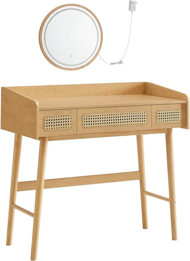 Kaptafel met Spiegel en Verlichting Sidetable 3 Lades Instelbare Spiegelverlichting Boho 90 x 43 x 82 cm