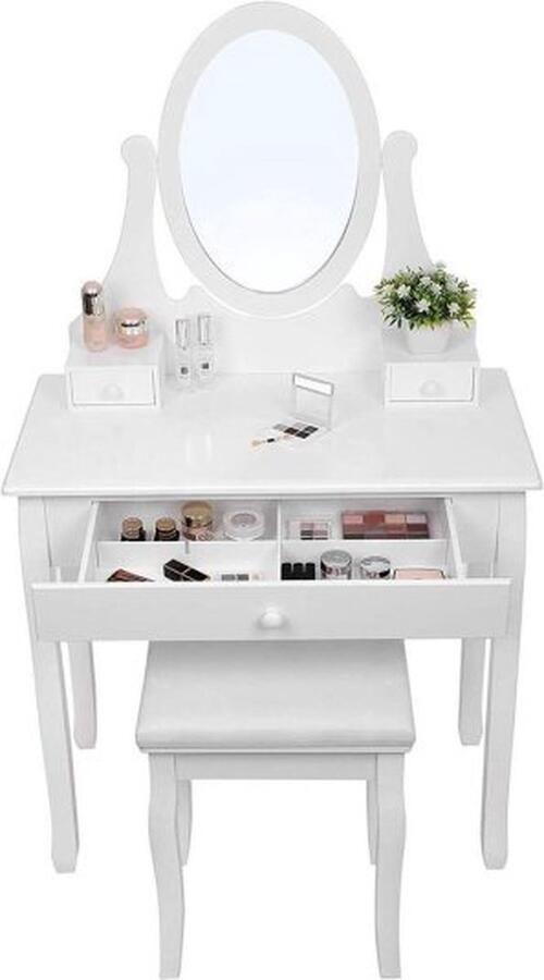 Vasagle Kaptafel Met Spiegel Hout Wit 80 X 40 X 137 Cm