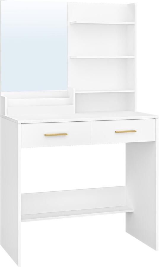 Kaptafel Toiletspiegel make-uptafel met spiegel lades en planken geschikt voor slaapkamer make-upruimte kleedkamer houten minimalistische opbergtafel geschikt voor inrichtingsstijlen wit