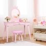 FURNIBELLA-Kaptafel voor kinderen make-uptafel met kruk en afneembare spiegel kaptafel voor meisjes kaptafel met lade 70 x 34 x 100 cm roze - Thumbnail 2