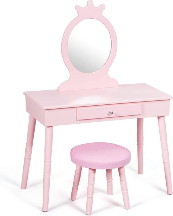 FURNIBELLA-Kaptafel voor kinderen make-uptafel met kruk en afneembare spiegel kaptafel voor meisjes kaptafel met lade 70 x 34 x 100 cm roze