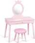 FURNIBELLA-Kaptafel voor kinderen make-uptafel met kruk en afneembare spiegel kaptafel voor meisjes kaptafel met lade 70 x 34 x 100 cm roze - Thumbnail 1