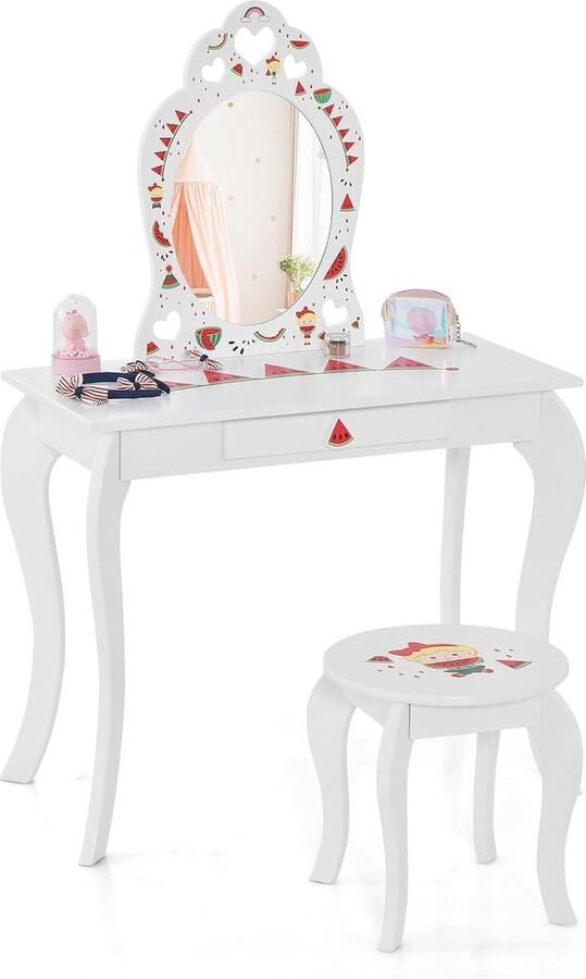 Kaptafel voor Kinderen met Afneembare Spiegel en Lade Houten Make-Up Tafel 72x36 cm