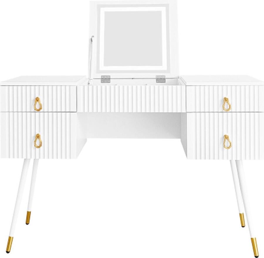 Zonder merk Gotagee Kaptafel zonder stoelen Slaapkamermeubilair Kaptafel Opbergladen Verguld Accessoires en meerdere opbergruimtes Woonkamertafel Wit