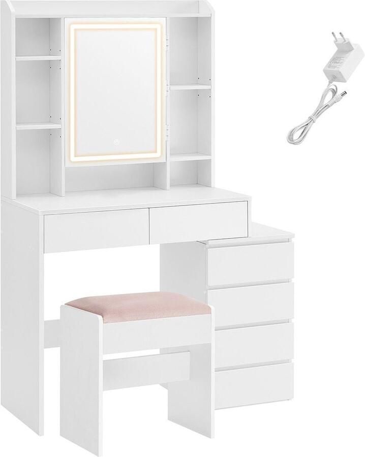 Rootz Living Rootz Kaptafelset Kaptafel Make-upbureau Spaanplaat Wolkwit 40 cm x 97 5 cm x 145 cm Kruk 45 cm x 28 6 cm x 45 5 cm