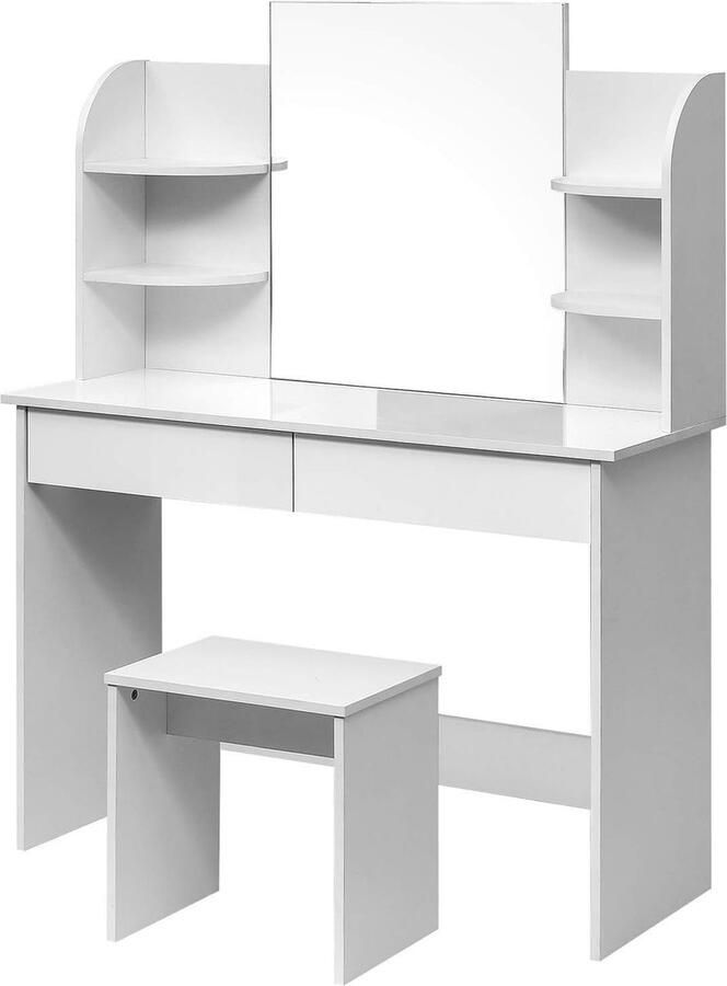 Rootz Living Rootz Kaptafelset met kruk en spiegel Kaptafel Make-uptafel Hoogwaardig hout Voldoende opbergruimte Grote spiegel Duurzaam ontwerp 40 cm x 143 cm x 108 cm