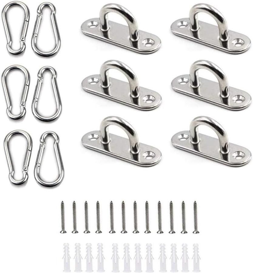 Karabijnhaak en oogplaat met oogje dekplaat oogplaten voor zonnezeil wandbevestiging plafondbevestiging wandhaken plafondhaken Roestvrij staal