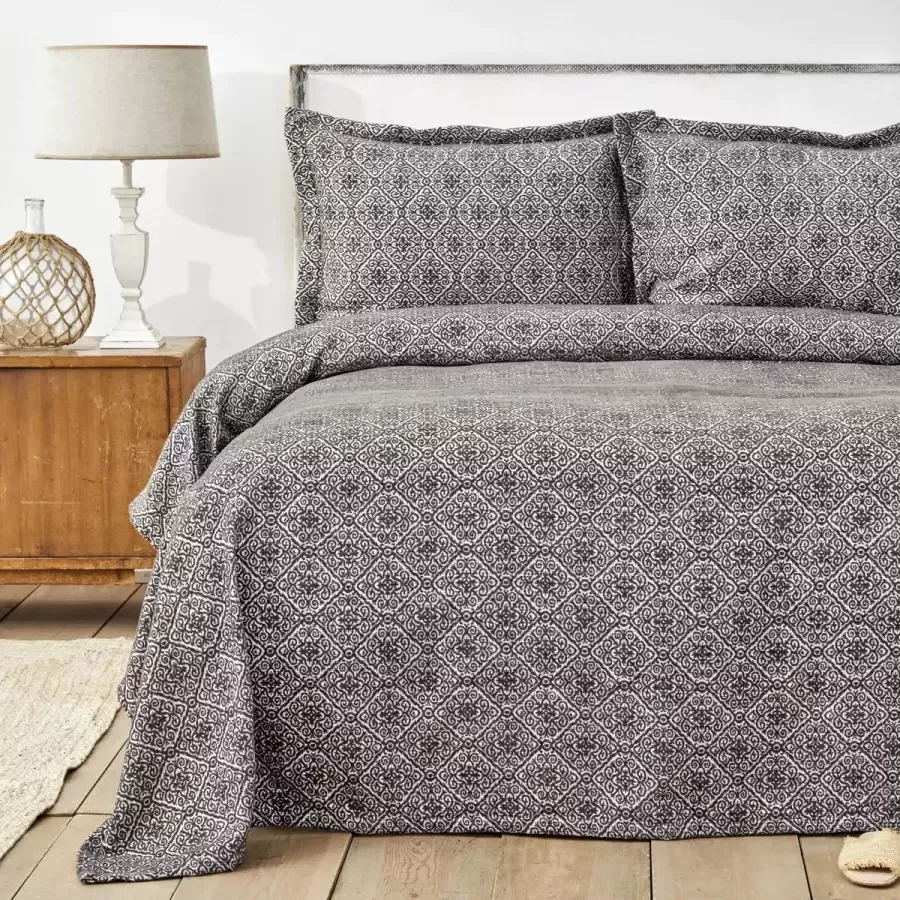 Karaca Home Alora grijze dubbele bed sprei voor twee personen