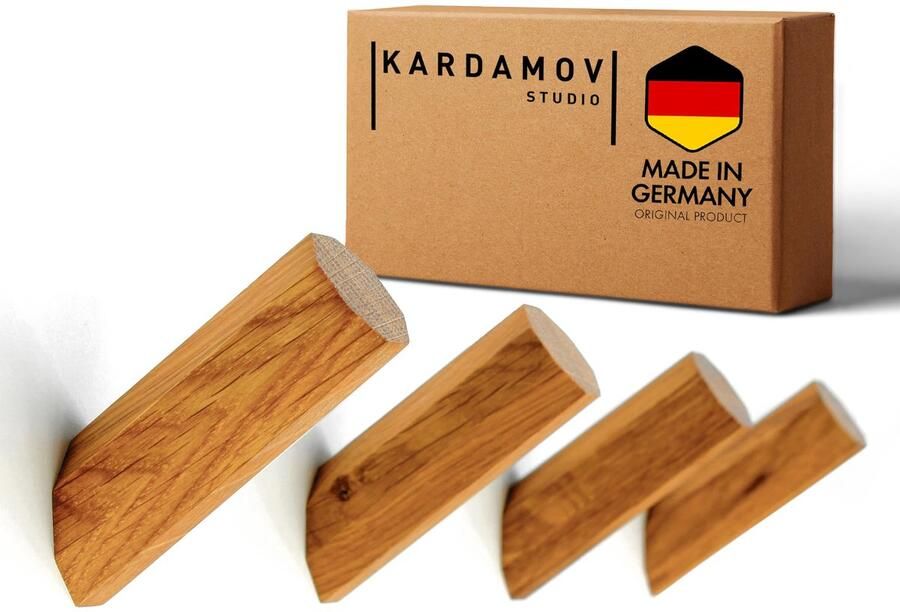Kardamov Studio set van 4 haken uit Berlijn handgemaakte houten kapstokhaken moderne eikenhouten kapstokhaken minimalistische houten wandhaken kapstok