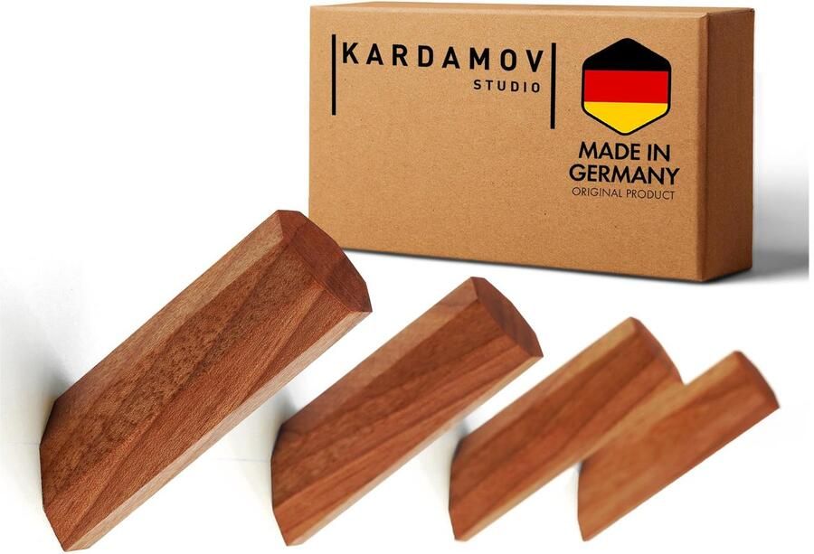 Kardamov Studio set van 4 haken uit Berlijn handgemaakte houten kapstokhaken moderne kapstokhaken van notenhout minimalistische houten wandhaken kapstokhouder