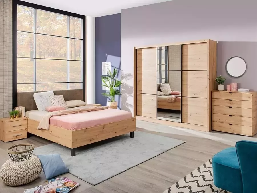 Kast CASABONA 3 schuifdeuren Met spiegel B.242 cm Eiken L 242 cm x H 215.5 cm x D 60 cm