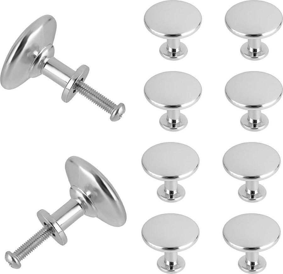 Kast Deurknoppen Zilveren Deurgrepen 10 Stuks Gepolijst Chroom Keukenknoppen Ronde Decoratieve Lade Trekknoppen met Schroeven
