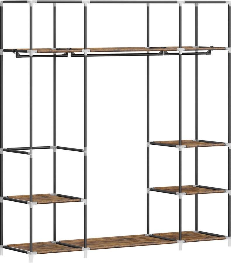 Kast draagbare kast eenvoudig te monteren opbergplank vrijstaande kast met kledinghangers hoedenrek stoffen planken metalen frame 3 kledinghangers 9 vakken 43 x 162 x 176 cm