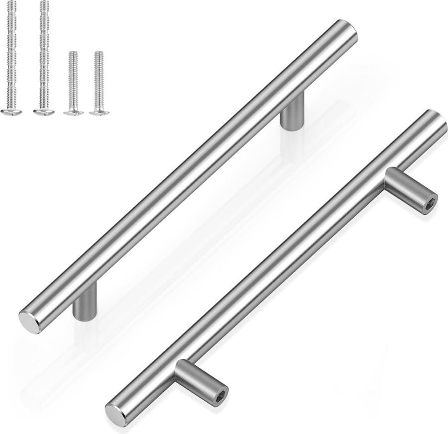 Kast grepen 2 stuks keukenkastgrepen roestvrij staal gatafstand 128 mm totale lengte 200 mm zilveren T-meubelgrepen voor lade kast keukenkastdeuren