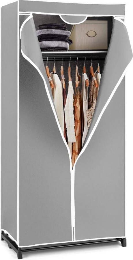 PolkaHome Kledingkast Stof Stoffen Kledingkast rek Garderobekast Vouwkast met Ritssluiting Kleur naar Keuze 172 x 74 x 50 cm (grijs)