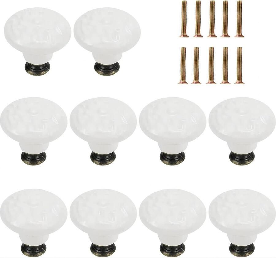 Kast Knoppen 10 Stuks 34mm Witte Keramische Deurknoppen Vintage Lade Knoppen Paddestoel Lade Trekt kastknoppen kinderkamer