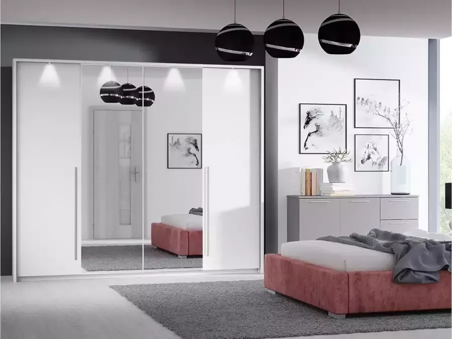 Vente-unique Kast met 2 deuren met spiegel en LEDs L. 255 cm Wit INGINA L 255 cm x H 219 cm x D 65 cm - Foto 3