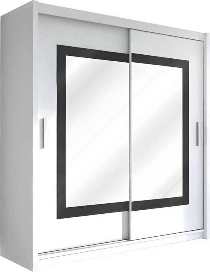Kast met 2 schuifdeuren met spiegel L. 203 cm wit AUTLAN L 203 cm x H 215 cm x D 61 cm